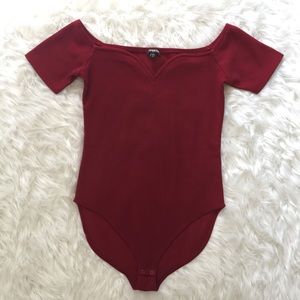 EXPRESS Low Chest Dark Red Bodysuit (Barely Worn)